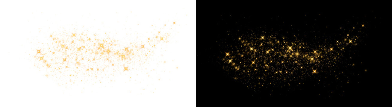 PNG image of Vibrant orange paint splatter effect juxtaposed with a golden sparkling dust trail overlay for design on transparent background