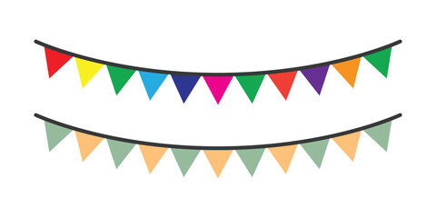 Colorful Party Pennant Bunting Banner Vector Set. Celebration Flag Garland for Holiday, Festival, Birthday, and Carnival Decoration.