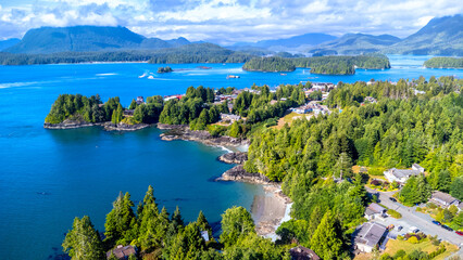 Fototapeta premium Tofino, vancouver island, british columbia, canada, clayoquot sound aerial view in summer
