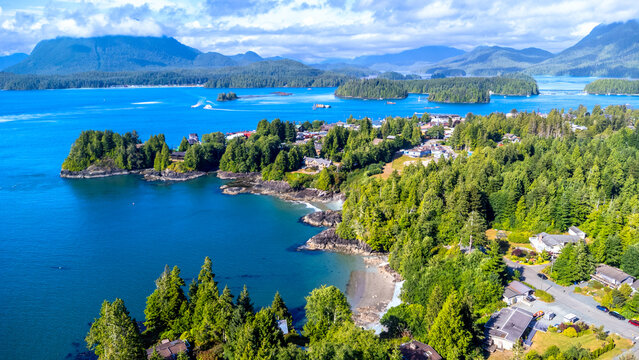 Tofino, vancouver island, british columbia, canada, clayoquot sound aerial view in summer
