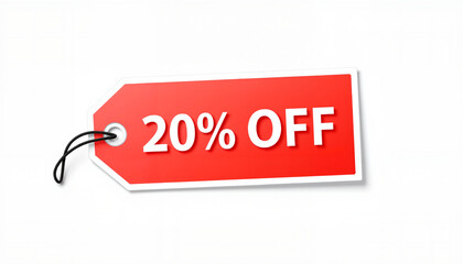 Discount tag with 20% off text on a red background  