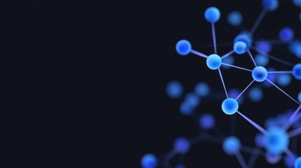 Abstract digital illustration of interconnected blue spheres on dark background representing molecular structure and technology visualization in science