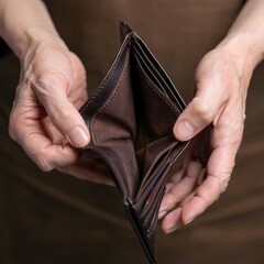 Empty Wallet in Elderly Man's Hands &ndash; Financial Difficulty and Poverty Concept