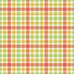Colorful Gingham Plaid Seamless Pattern. Vibrant checkered background with red, yellow, and green stripes on white. Perfect for picnic textiles, summer fashion, wrapping paper, and kitchen decor.