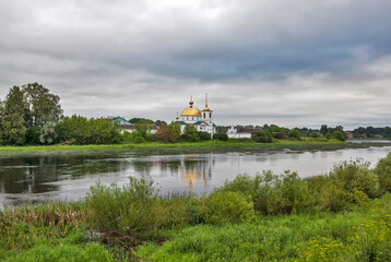 The Spaso-Kazan Simansky Convent with a view of the Cathedral of the Savior Not Made by Hands (Spassky Cathedral). Ostrov, Pskov Oblast, Russia