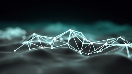 Abstract digital landscape with connected glowing lines and nodes illustrating technology, data communication, and modern networking concepts in 3D rendering