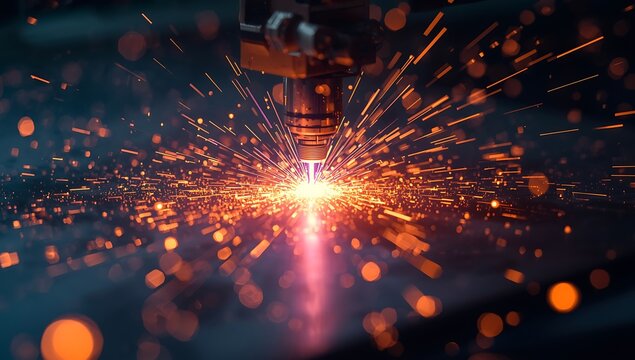 Welding process with sparks flying everywhere in industrial setting with bright light