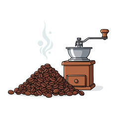 Aromatic Coffee Beans and Vintage Grinder illustration conveying the essence of freshly ground coffee preparation