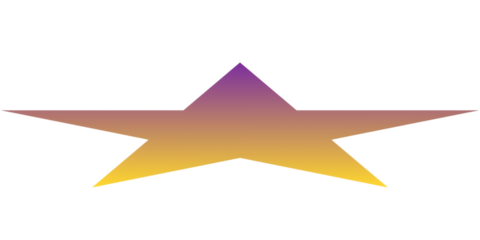 A vibrant five-pointed star with a purple to yellow color gradient set against a black backdrop. isolated on transparent background, illustration