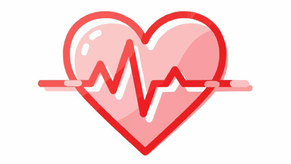 A dynamic red heart icon featuring an undulating electrocardiogram line, symbolizing health, medical care, and vital signs in a clean, modern vector illustration