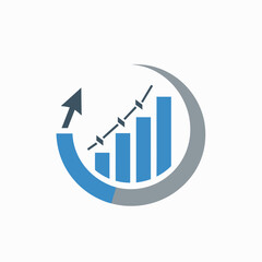 Modern business growth bar chart icon with upward arrow symbol, representing financial success, market increase, and data analytics progress
