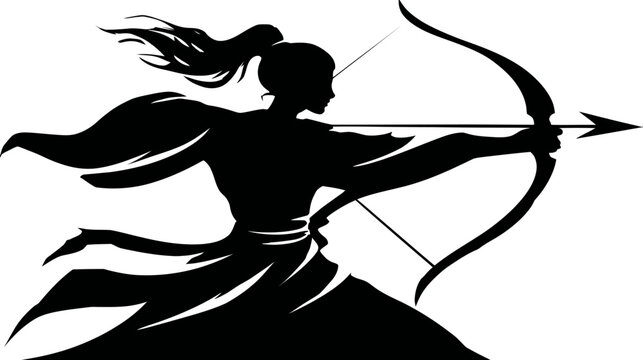 Dynamic archer silhouette aiming bow and arrow, symbolizing focus, strength, and precision in sport or martial arts.