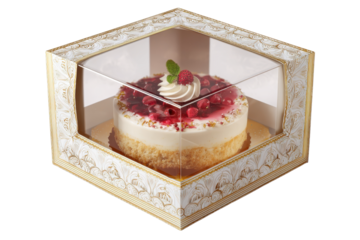 Dessert box displayed with clear lid for bakery presentation on transparent background