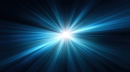 Radiant blue abstract light burst with dynamic rays and a bright central glow creating an illusion of depth and motion in a cosmic environment