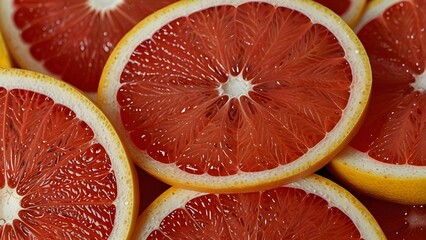 Fresh grapefruit and orange slices form a colourful citrus fruit background