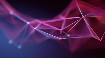Abstract network of colorful lines and points forming a digital web in vibrant shades of pink and blue against a smooth dark background