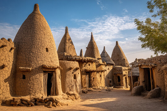 The serene scene of ancient Togolese mud-brick compounds (Tata Somba), showcasing unique fortified architecture and historical resilience.