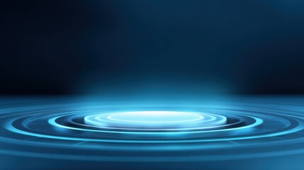 Bright Blue Abstract Background with Circular Patterns and Ripples of Light, Ideal for Technology and Modern Design Concepts