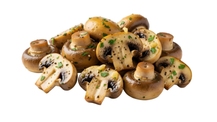 Sauteed Button Mushrooms with Fresh Herbs and Black Pepper Isolated Product Shot