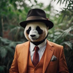 panda bear in suit and hat