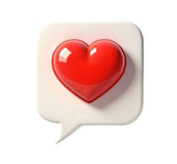 a red heart in a speech bubble on a white background