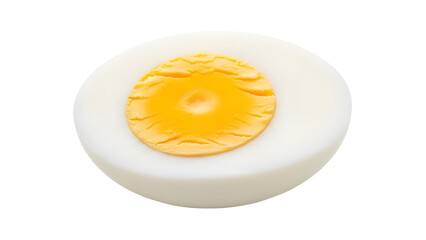 Isolated Hard-Boiled Egg Half Showing Yellow Yolk and White on White Background