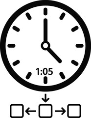 Clock with Flowchart Boxes and Time Display process steps