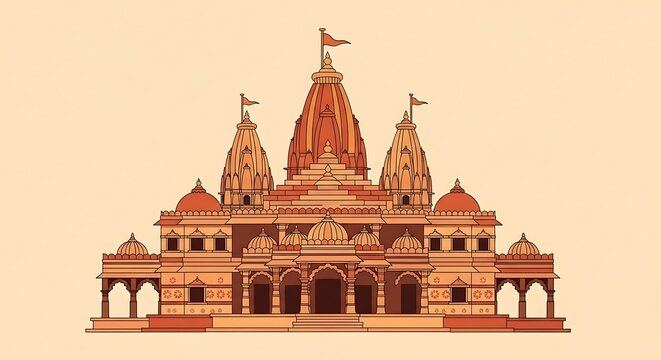 Ornate Indian temple with intricate architecture and vibrant orange hues