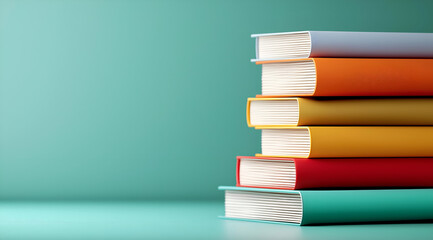 A vibrant stack of colorful books arranged neatly, perfect for showcasing reading, education, and leisurely activities.