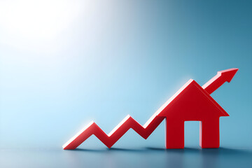 A vibrant red house icon with an upward trend line, symbolizing growth and success in real estate investments.
