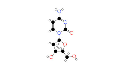 doxecitine molecule, structural chemical formula, ball-and-stick model, isolated image deoxycytidine nucleoside