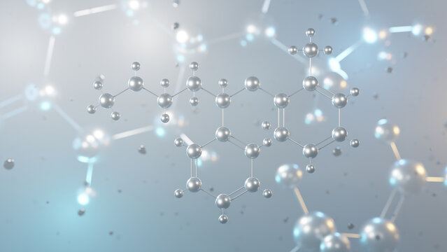 atomoxetine molecular structure, 3d model molecule, norepinephrine reuptake inhibitor structural chemical formula view from a microscope