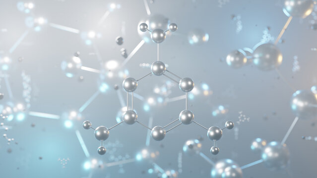 melamine molecular structure, 3d model molecule, polymer structural chemical formula view from a microscope