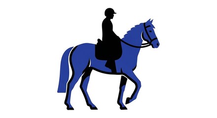 Fototapeta premium Equestrian silhouette of rider on blue horse