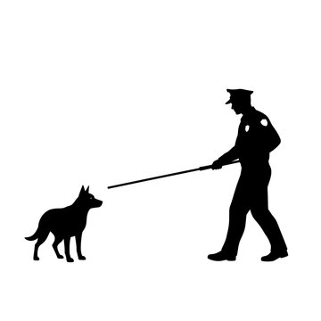 Man Walking Dog Silhouette &ndash; Pet Owner Leash Outdoor Vector Illustration