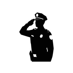 Police Officer Saluting Silhouette – Law Enforcement Uniform Vector Icon