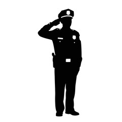 Police Officer Saluting Silhouette – Law Enforcement Uniform Vector Icon