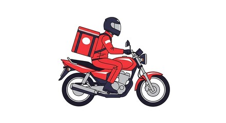 Obraz premium Delivery rider on red motorcycle with insulated food box