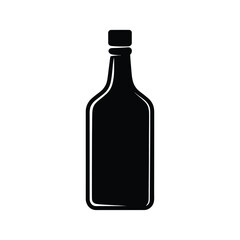 A simple black silhouette of a classic glass bottle with a cap