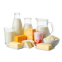 Assortment of dairy products isolated on transparent background