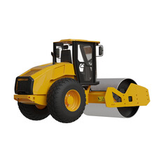 Fototapeta premium Construction roller machine in yellow color with large steel drum for road work and pavement compaction