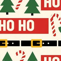 Festive Christmas Pattern with Ho Ho Ho and Santa Belt.