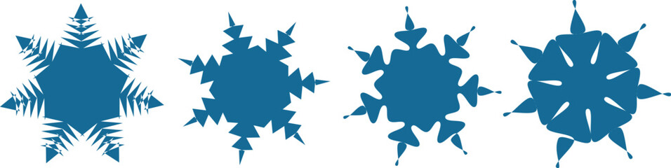 Abstract Blue Geometric Snowflake Shapes Vector Set – Modern Starburst Symmetric Design Collection
