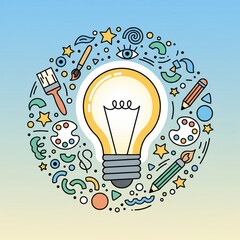 Creative Lightbulb Idea Concept with Artistic Elements