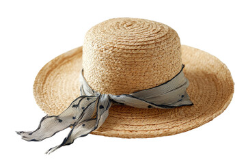 Summer straw hat displayed with stylish ribbon on transparent background