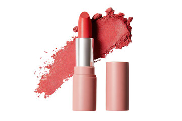 Lipstick cosmetic displayed with open cap on transparent background