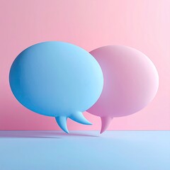 Two rounded speech bubbles in pastel blue and pink against a backdrop