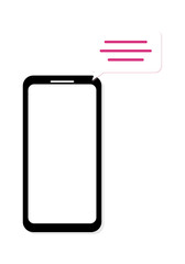 Smartphone with chat message bubble emerging from screen - modern communication vector illustration