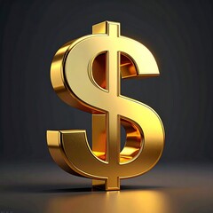 Shiny golden dollar sign on a dark gray background
