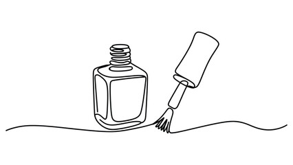 minimal continuous line nail polish bottle with brush illustration representing manicure, beauty care, cosmetics and fashion style concept